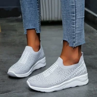 womens loafers 2021 autumn sneakers women vulcanized shoes crystal stretch fabric female sock shoes comfort casual footwear new