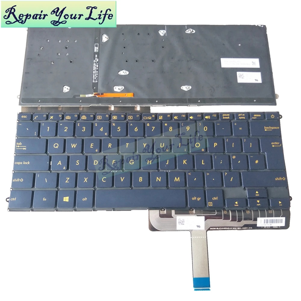 

UX490 UK EU Backlit laptop keyboard for ASUS ZenBook 3 Deluxe UX490 UX490CA UX490UA English blue KB 86720-2BA SN2561BL2