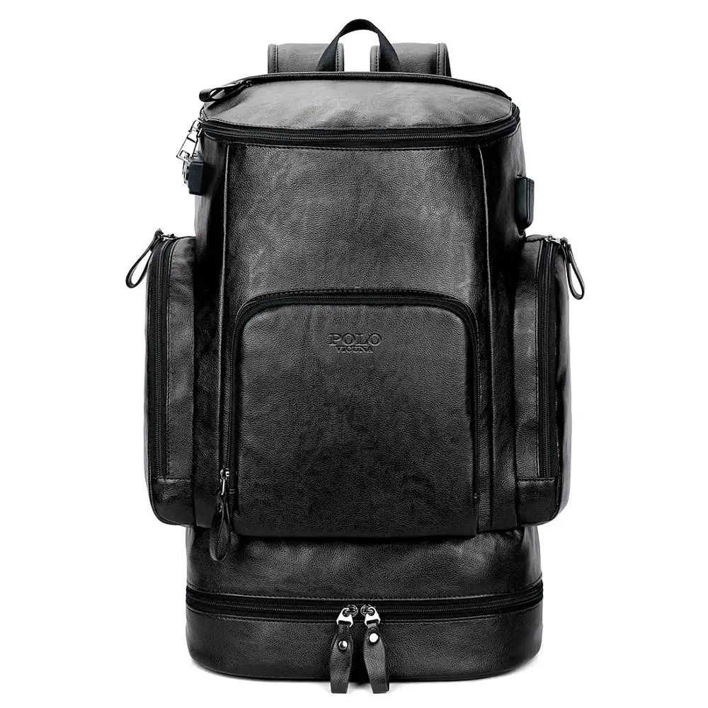 black VICUNA POLO, кожаный, Новое поступление, многофункциональный бизнес рюкзак для ноутбука с отверстием для наушников, usb зарядка, мужской рюкзак для путешествий - Цвет: black