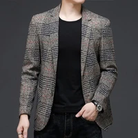 fit grade casual new style classic brand slim fashion top men suits 2021 tweed jacket business plaid blazer coats mens clothes
