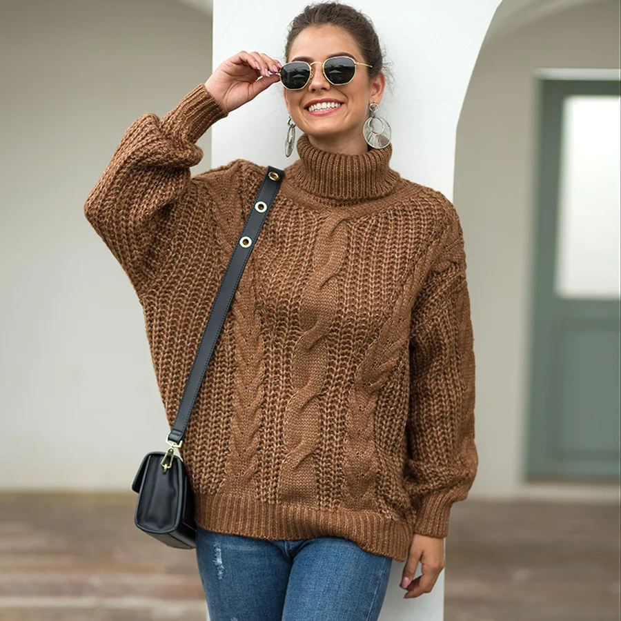 

BoozRey 2021 Autumn and Winter New European and Beautiful Women's Turtleneck Loose Twist Pullover Women Knit Sweater