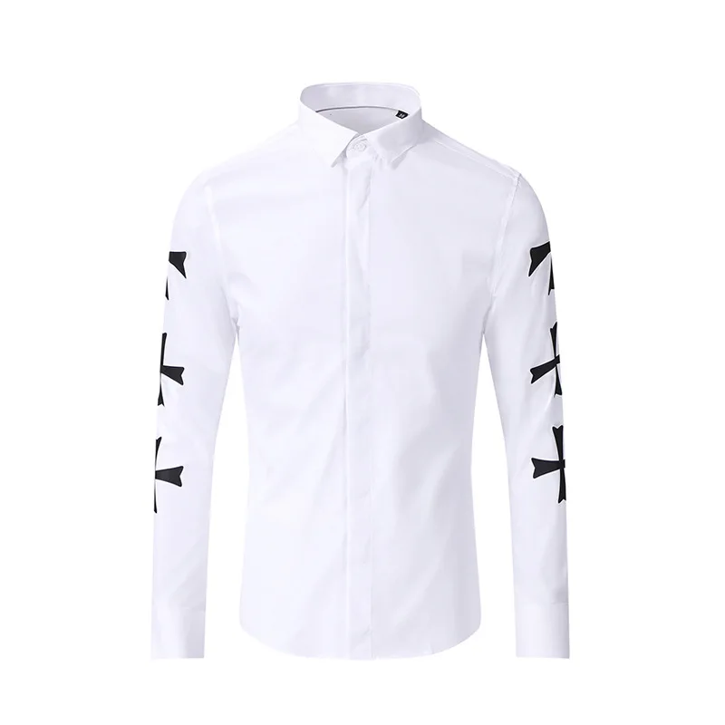 

Новинка 2021, мужская рубашка на осень и зиму, новинка, Высококачественная Мужская рубашка с длинным рукавом и ламинированным принтом, с большими перекрестными ламинированными рукавами