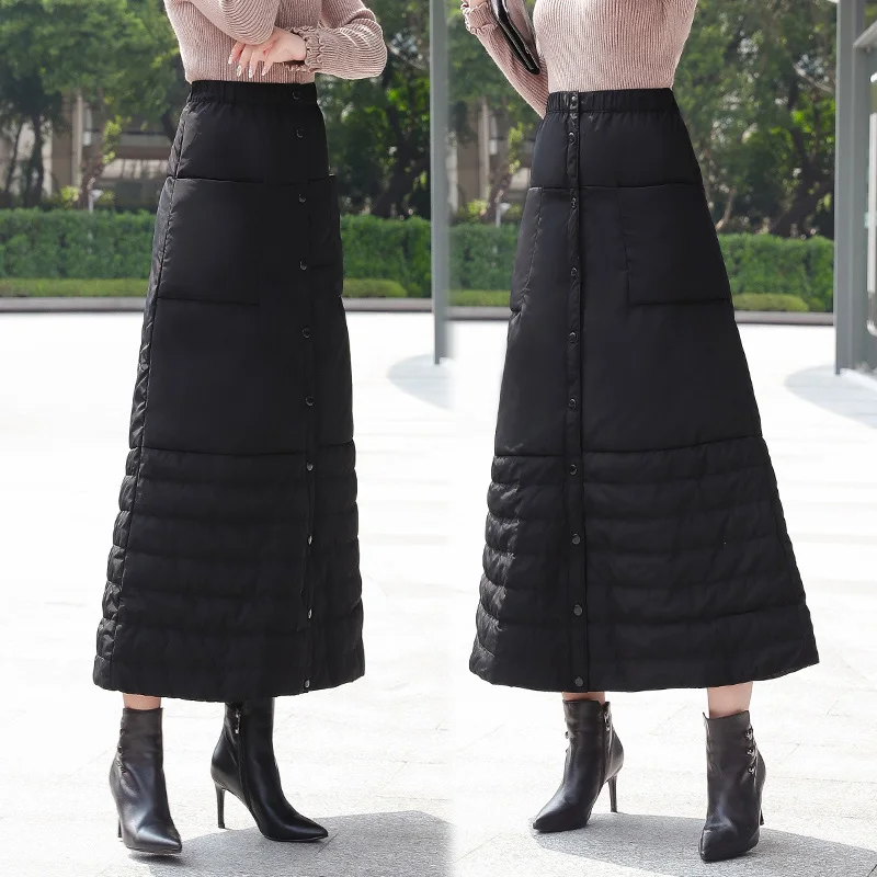 TOTNWANG зимние женские черные юбки плюс размера повседневные теплые длинные с