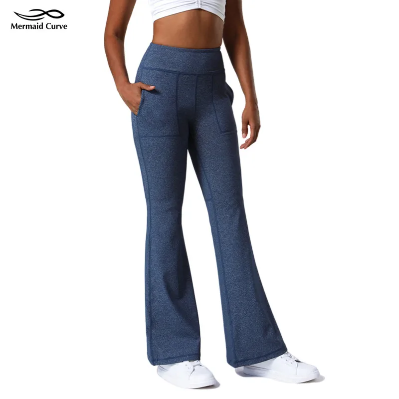 

High Waist Pocket Yoga Leggings Women's Sports Fitness Workout Trousers Push Up The Buttocks To Show Thin Wide Leg Flared Pants