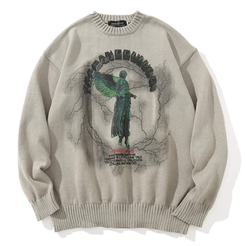 

Мужской зимний джемпер оверсайз с графическим принтом, винтажный Готический пуловер, одежда в стиле панк, уличная одежда, рождественские свитера