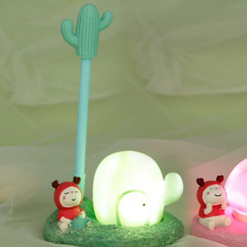 

Милый кактус ручка «гриб» держатель с светодиодный светильник смолы рабочего украшения школьные канцелярские принадлежности