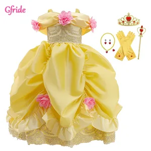 2021 Summer Yellow Girls Cosplay Belle Costume Dress For Off The Should Kids Big Bow Gown Elegant Piano Performance Clothing 2021 Summer Yellow Girls Cosplay Belle Costume Dress For Off The Should Kids Big Bow Gown Elegant Piano Performance Clothing