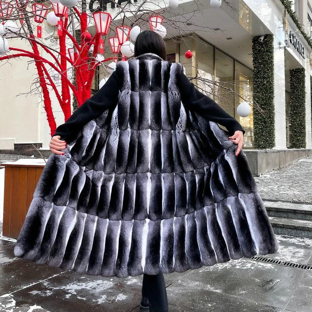 110cm Long Women Rex Rabbit Fur Vest Natural Full Pelt Genuine Rex Rabbit Fur Coats Sleeveless Thick Warm Fur Overcoats Female