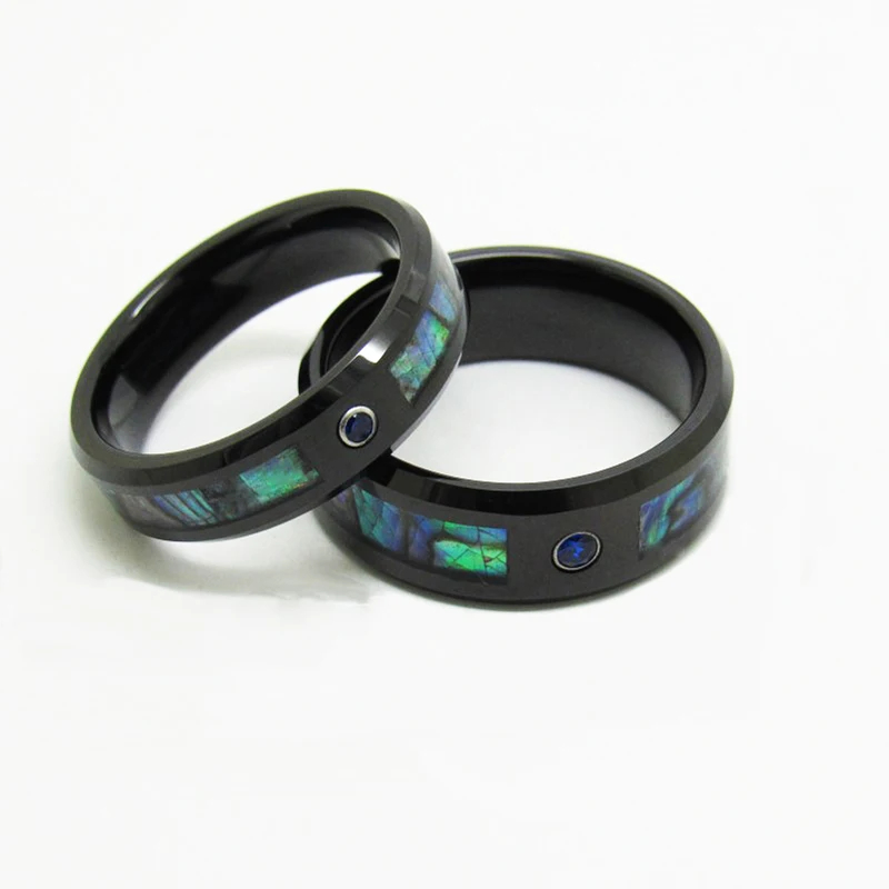 Подарок на Рождество годовщину кольца для женщин черные вольфрамовые с ракушкой