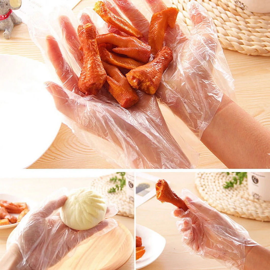 

100 PCS/Lot Eco-friendly Disposable Gloves For Food Disposable Plastic Gloves Cleaning Cooking Kitchen Garden Protective Gloves