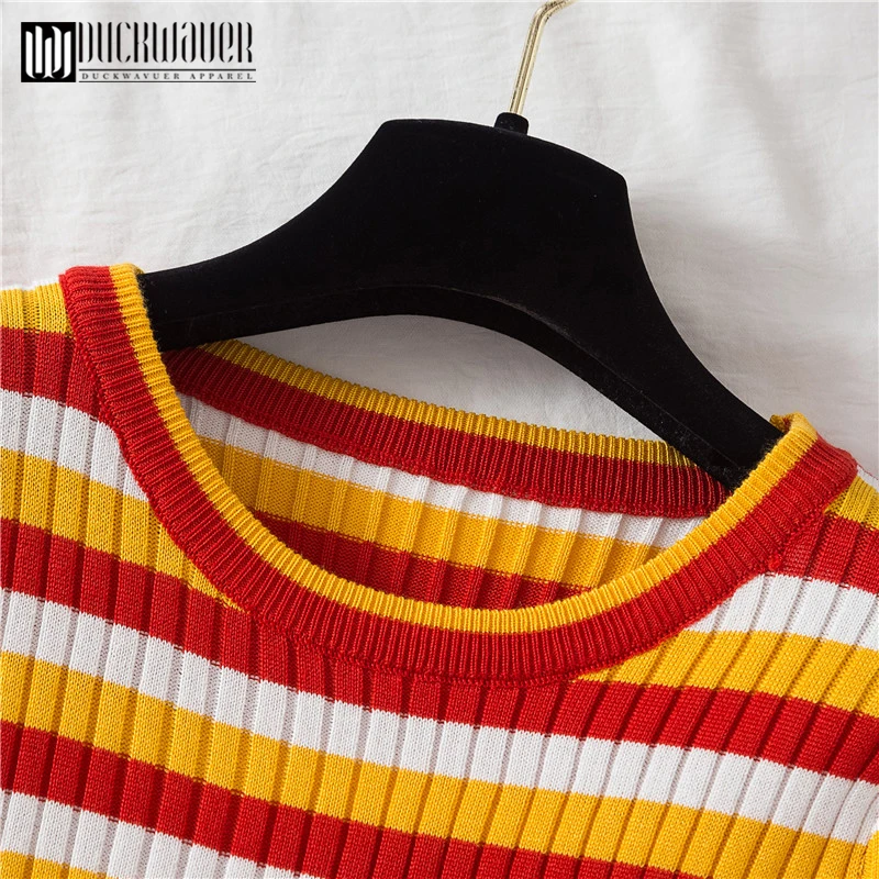 Женский вязаный свитер Duckwaver Радужный Повседневный пуловер с длинным рукавом и