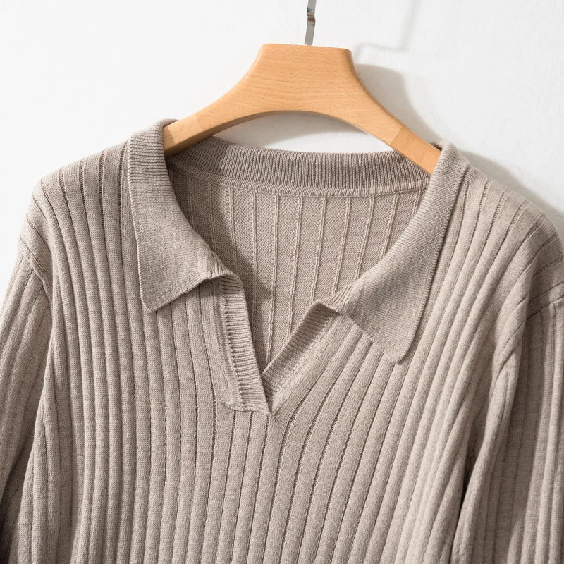 Осенне-зимняя рубашка поло с отворотами очень длинная свободная юбка-свитер