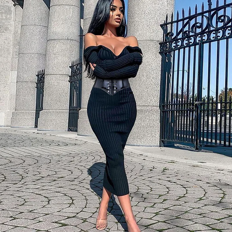 

Autumn V Neck Long Sleeves Solid Color Dress Backless Ribbed Sexy Dress Vestidos Elegantes Para Mujer Party Club Clothing Spring