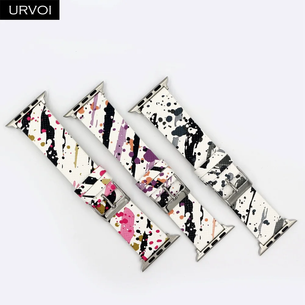 Urvoi Браслет для Apple Watch серии 7 6 SE5 4 3 из микрофибры с рисунком граффити, ремешок iWatch 41 45 мм из искусственной кожи с современным дизайном.
