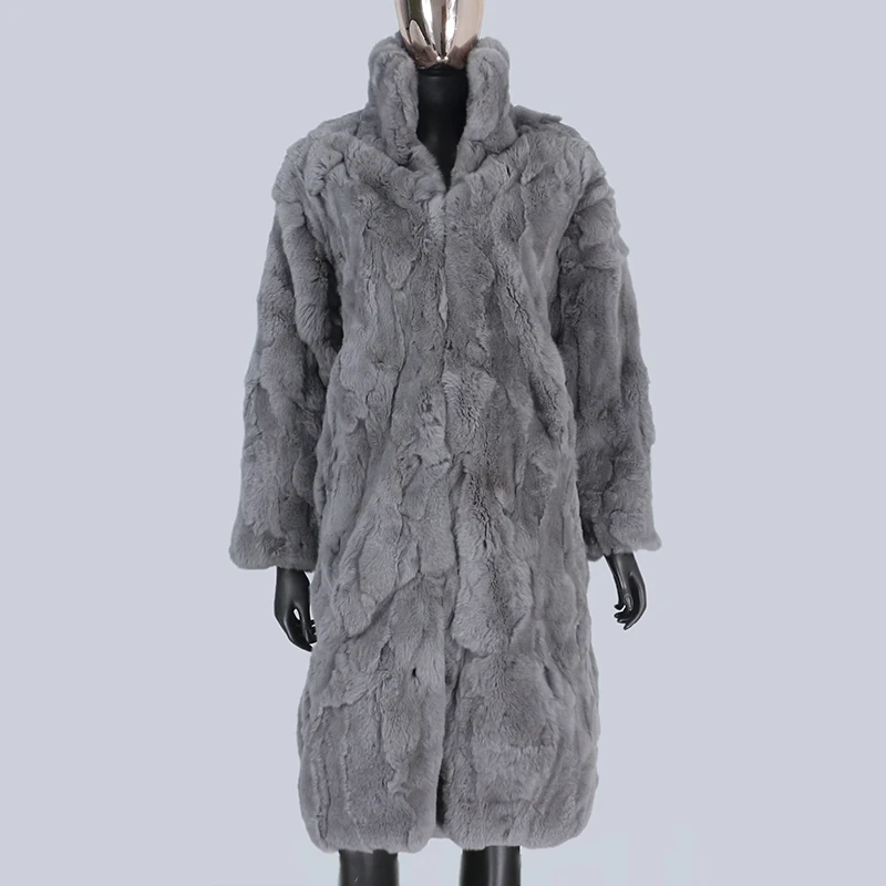 

CXFS Brand 2021 Fashion Long Natural Real Rex Rabbit Fur Coat Winter Jacket Women Outerwear Streetwear Thick Warm Korea Loose