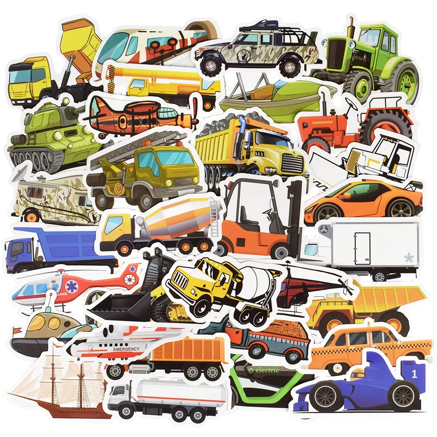 50 шт. Стикеры для инженерных автомобилей милый автобус грузовик скорая помощь