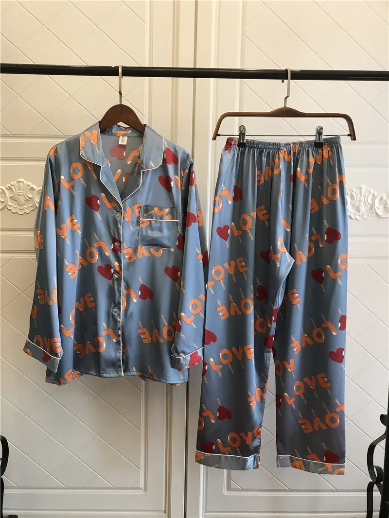 Сатиновая пижама с принтом в виде пятен 2 шт./партия для женщин отложным