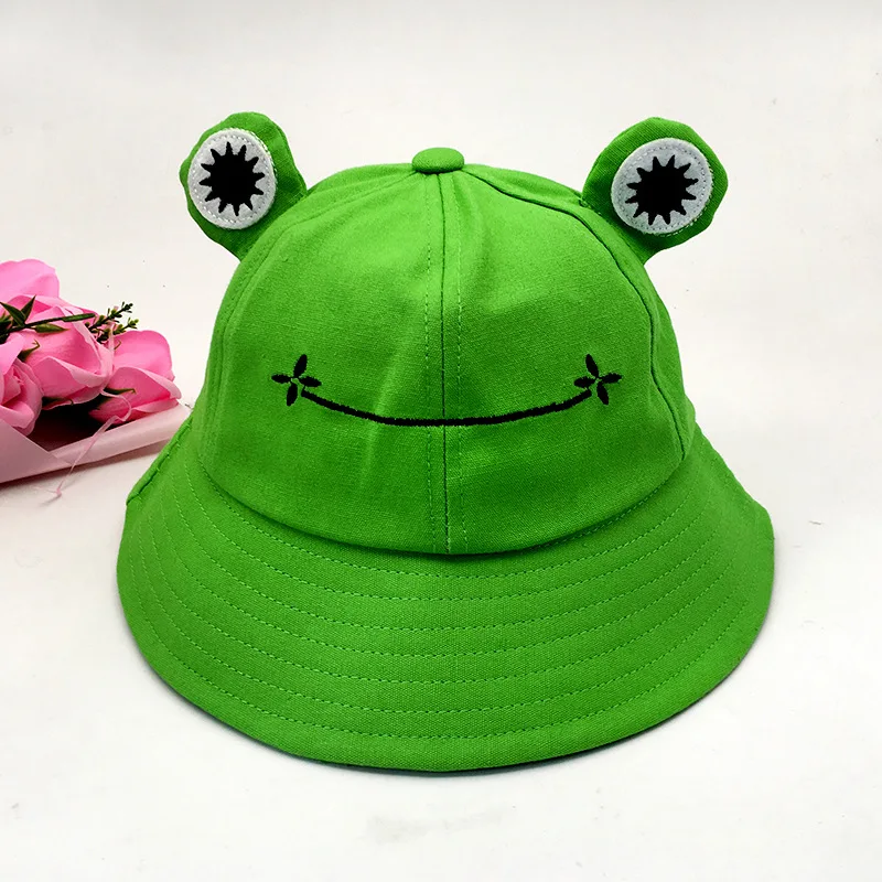 

2021 New Cute Frog Letter Bucket Hats Women Cover Fisherman Cap Hat for Adult Women Sunscreen Summer Outing Hat Present