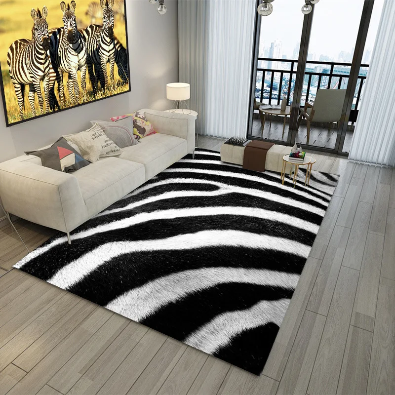 

3D Leopard Zebra Cattle Tiger Carpet Animal Fur Printed Carpet Floor Mat Living Room Decorative Carpet Bedroom Carpet Bathroom M