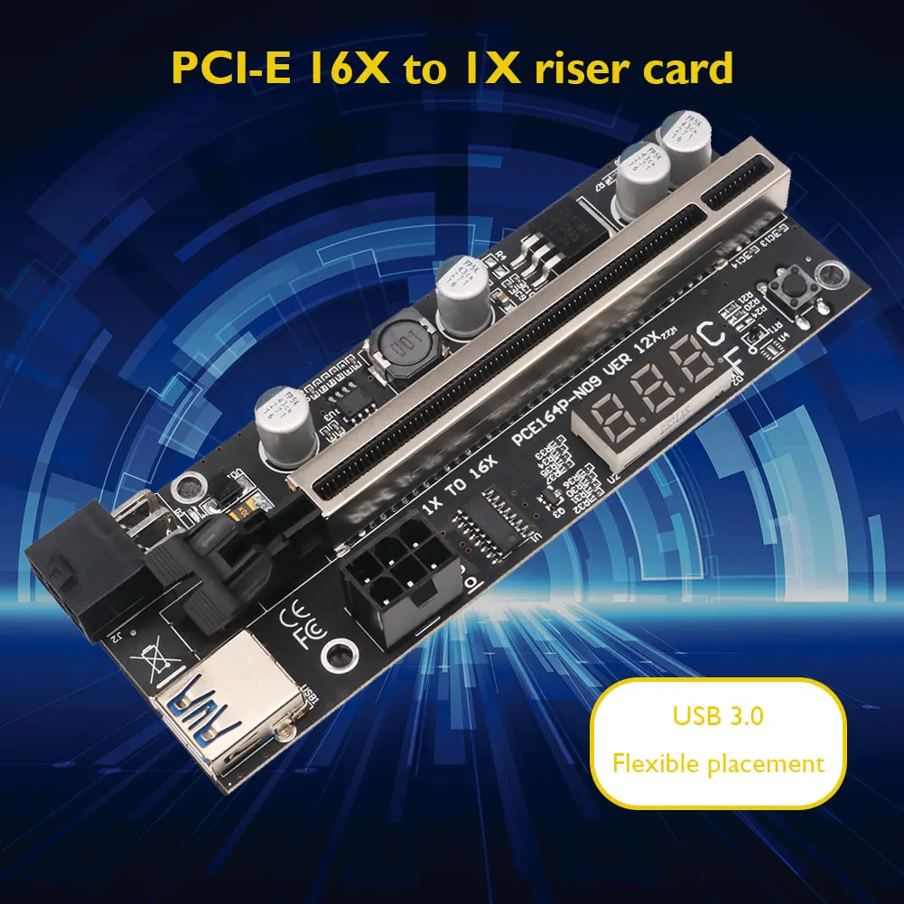 

Карта расширения передачи данных PCI-E, карта расширения USB 3,0 PCI Express 16X до 1X, расширитель с датчиком температуры для майнинга видеокарт