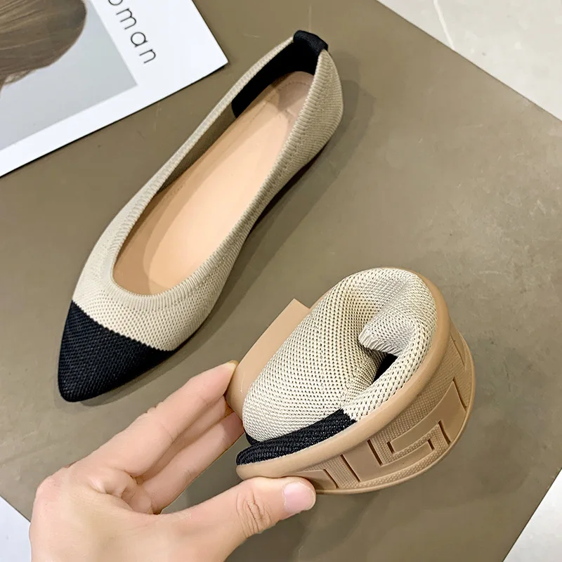 

Women Flats Knitted Mixed Color Moccasins Breathable Cozy Maternity Shoes Brief Fashion Ladies Flats Light Driving Shoes Ballet