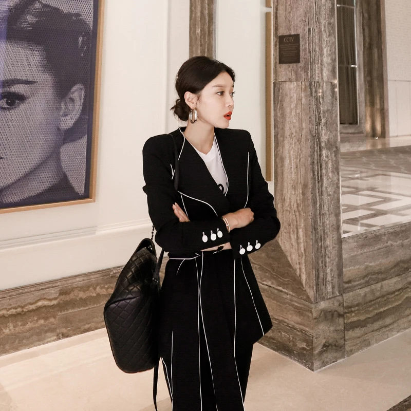 

Новинка, модные женские брюки-карандаш, темпераментный приталенный костюм с поясом, удобные высококачественные деловые винтажные элегантн...