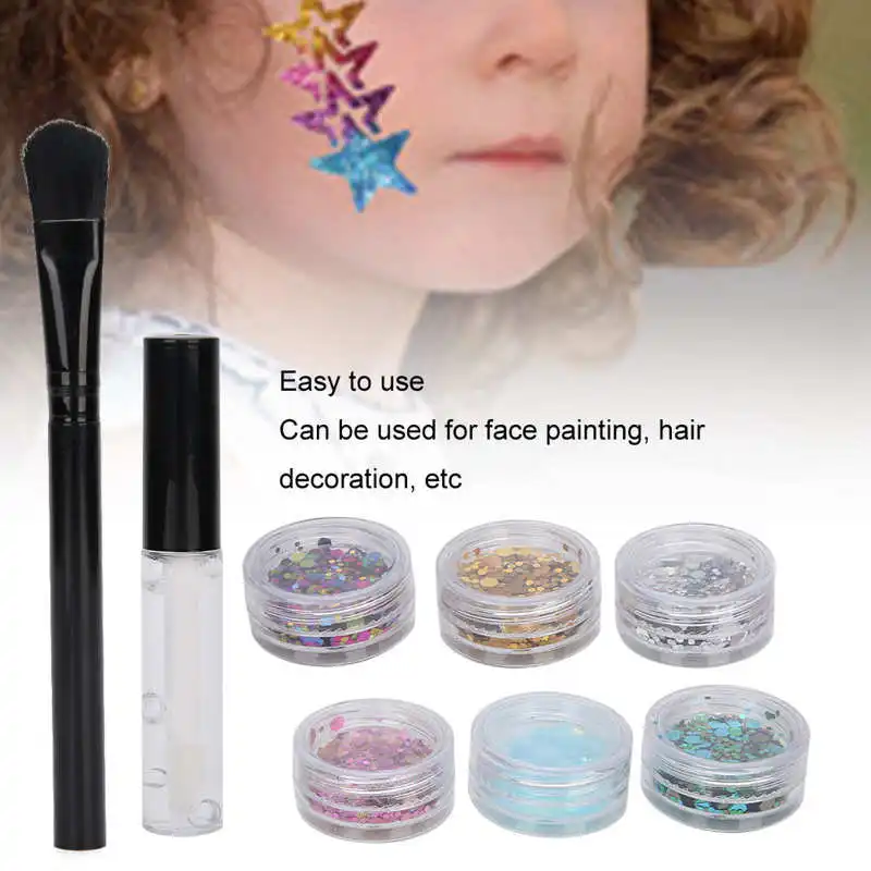 6 цветов блестящая пудра для лица блестящий клей волос Рождественский набор