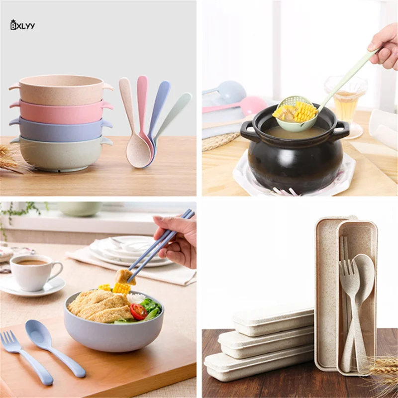 

Wheat Straw Tableware Set Kitchen Accessories Children's Tableware Kitchen Tools Food Spoon Household Goods Kitchen Lunch Box.8z