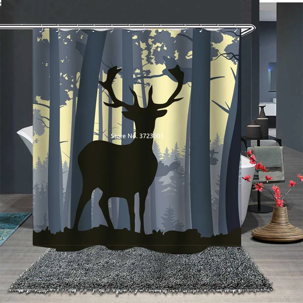 

Moose and Giraffe 3D Digital Printed Shower Curtain Waterproof and Mildewproof Polyester Shower Curtain for Home
