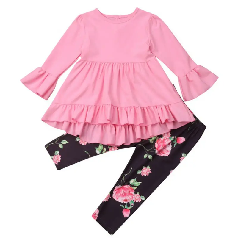

3PCS Baby Girls Outfits T-shirt Tops Dress +Pants Set Toddler casual Clothes