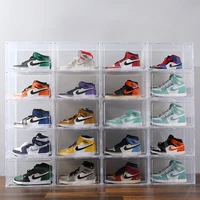 8 12 clear magnetic drop side shoe box stackable shelf sneaker collection display rack closet organizer storage drawer container