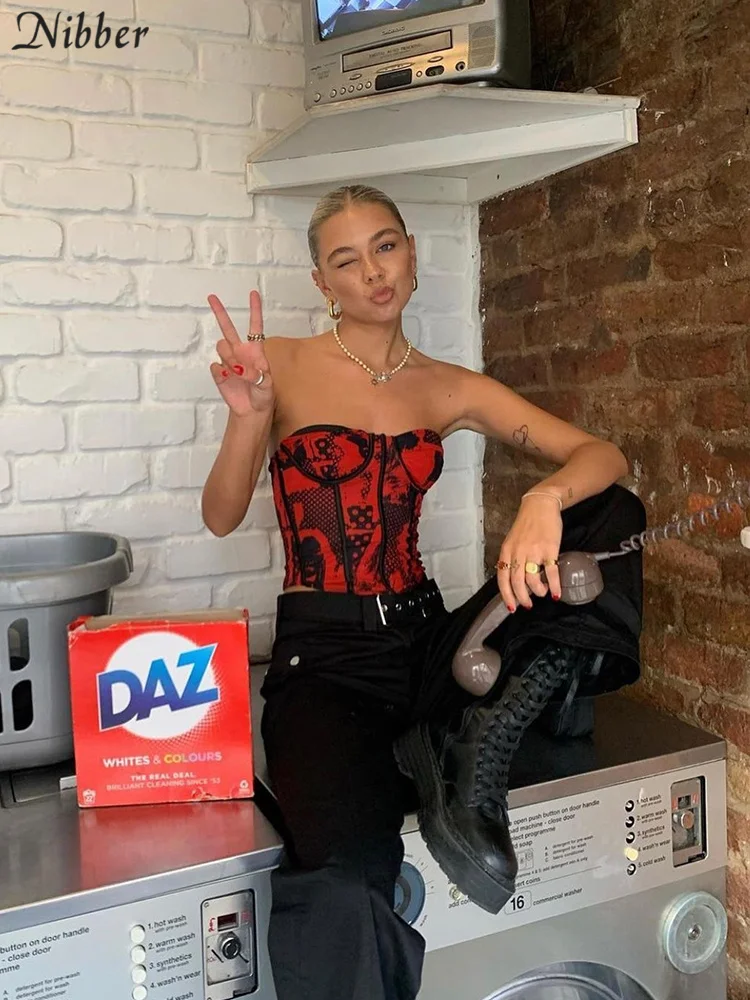 Nibber Y2K модный тонкий короткий топ без рукавов с принтом горячий стиль девушки