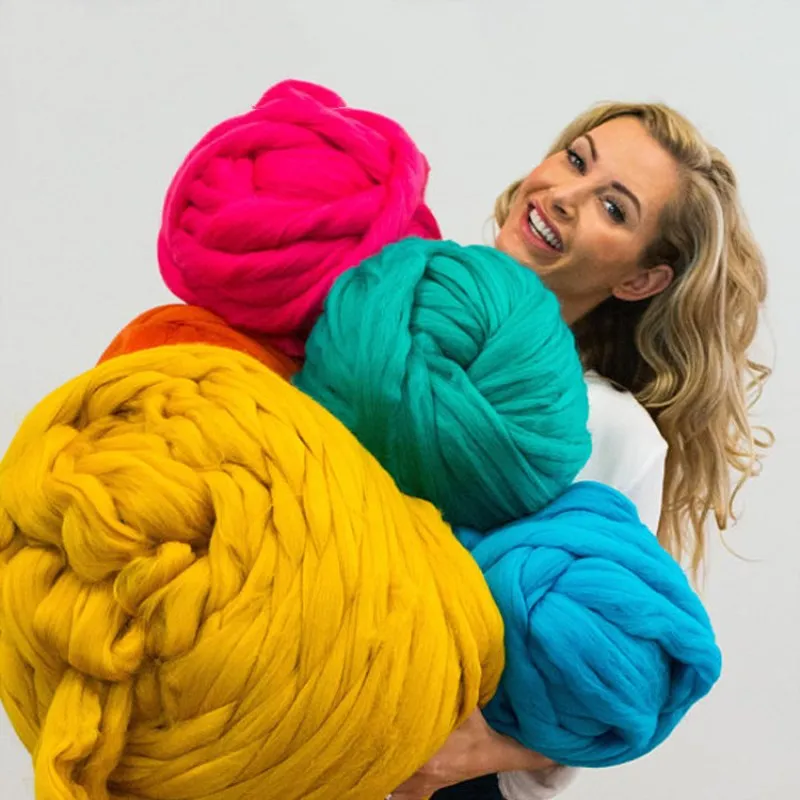 1000g/Ball Soft Merino Wool Yarn DIY Arm Roving Knitting Blanket Thick Chunky Yarns Hand Knit Spinning Crocheting Sewing Yarn