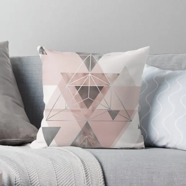 

Abstract Geo In Blush Pink And Grey Printing Throw Pillow Cover Polyester Peach Skin Case Hotel Soft Anime Pillows not include