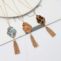 zwpon fashion natural white shell morocco tassel necklace women faux abalone leather teardrop necklace jewelry wholesale
