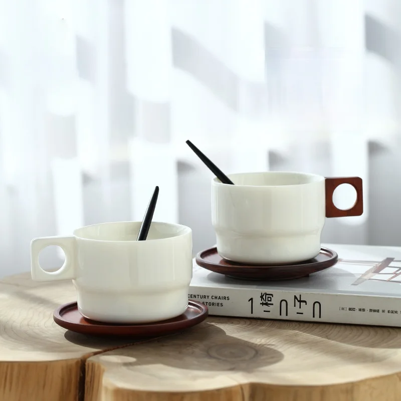 

Simplicity Personality Tea Cup Set Porcelain Handmade Ceramic Nordic Coffee Cup Art Solid Color Taza Cafe Coffeeware DG50BD
