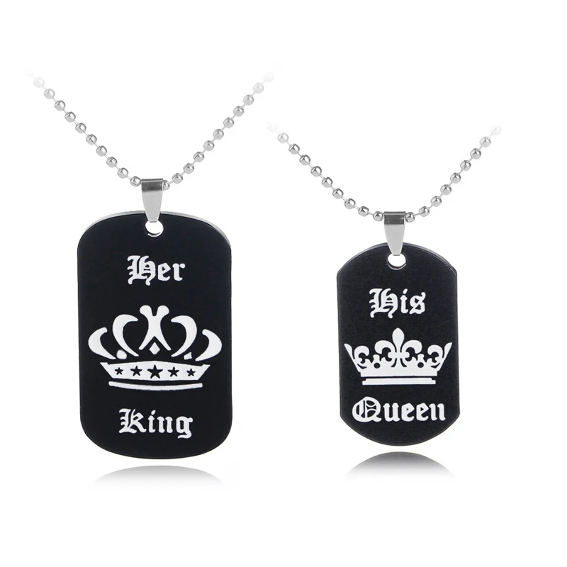 

Лидер продаж, черные ожерелья и подвески, ее король и его королева, черное титановое ожерелье для пары, подвеска из нержавеющей стали, подарк...