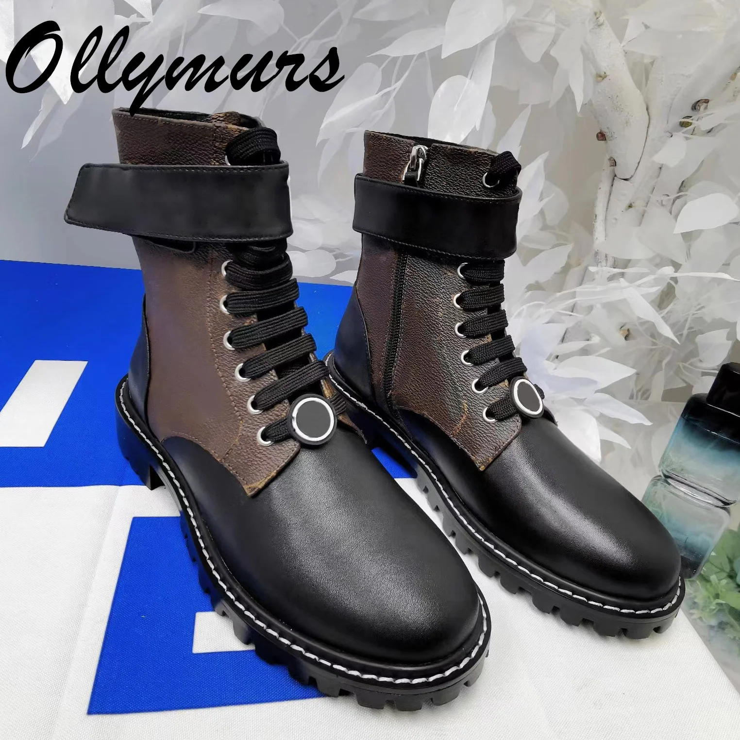 

Prowow New Winter Letter Printed Luxury Designer Ankle Boots Lace Up Round Toe Winter Boots Female Women Shoes