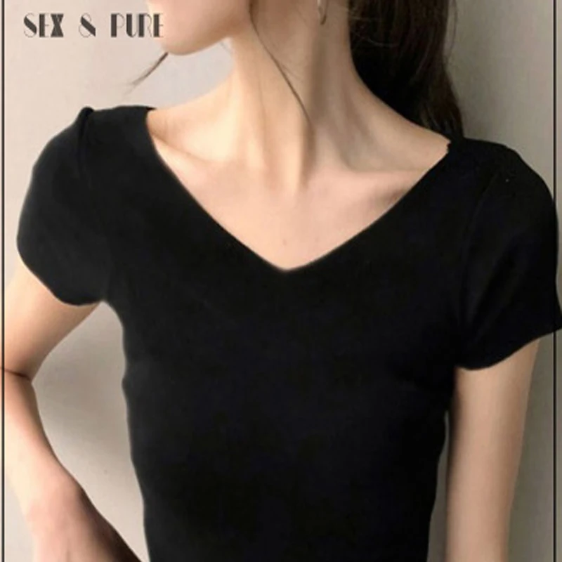 Футболка женская с V образным вырезом и коротким рукавом Новинка лета 2020 Женская