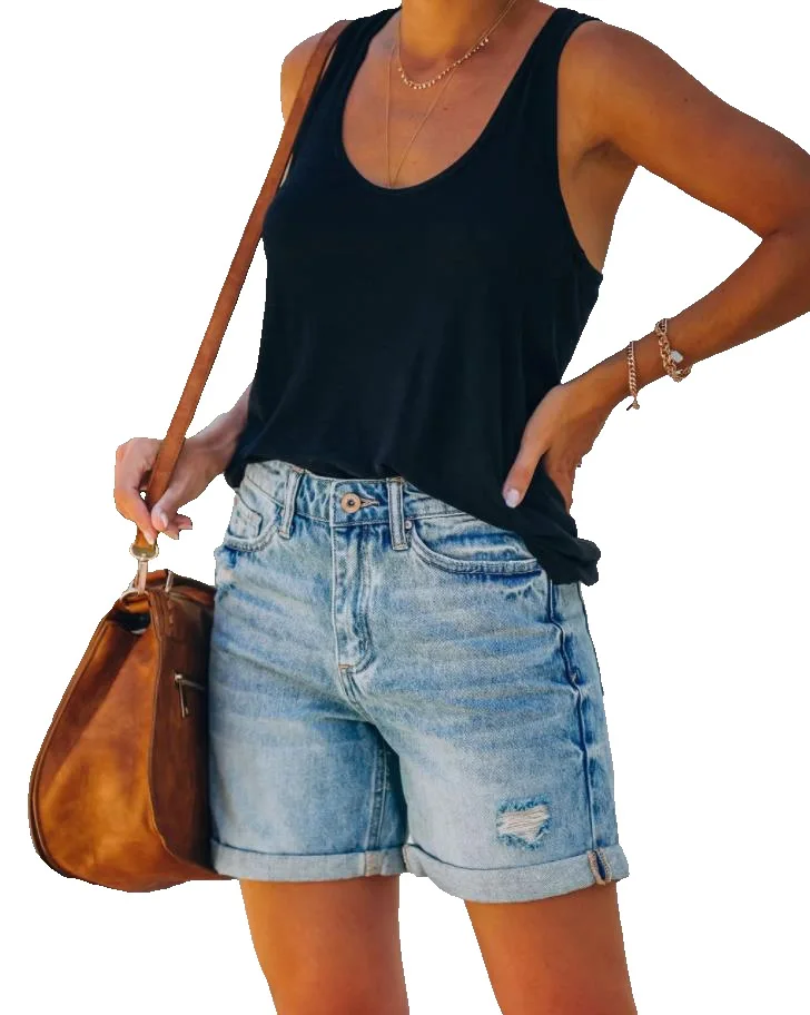 

2021 Summer New Ladies Jeans Ripped Hole Washed Denim Shorts Hot Pants woman jeans