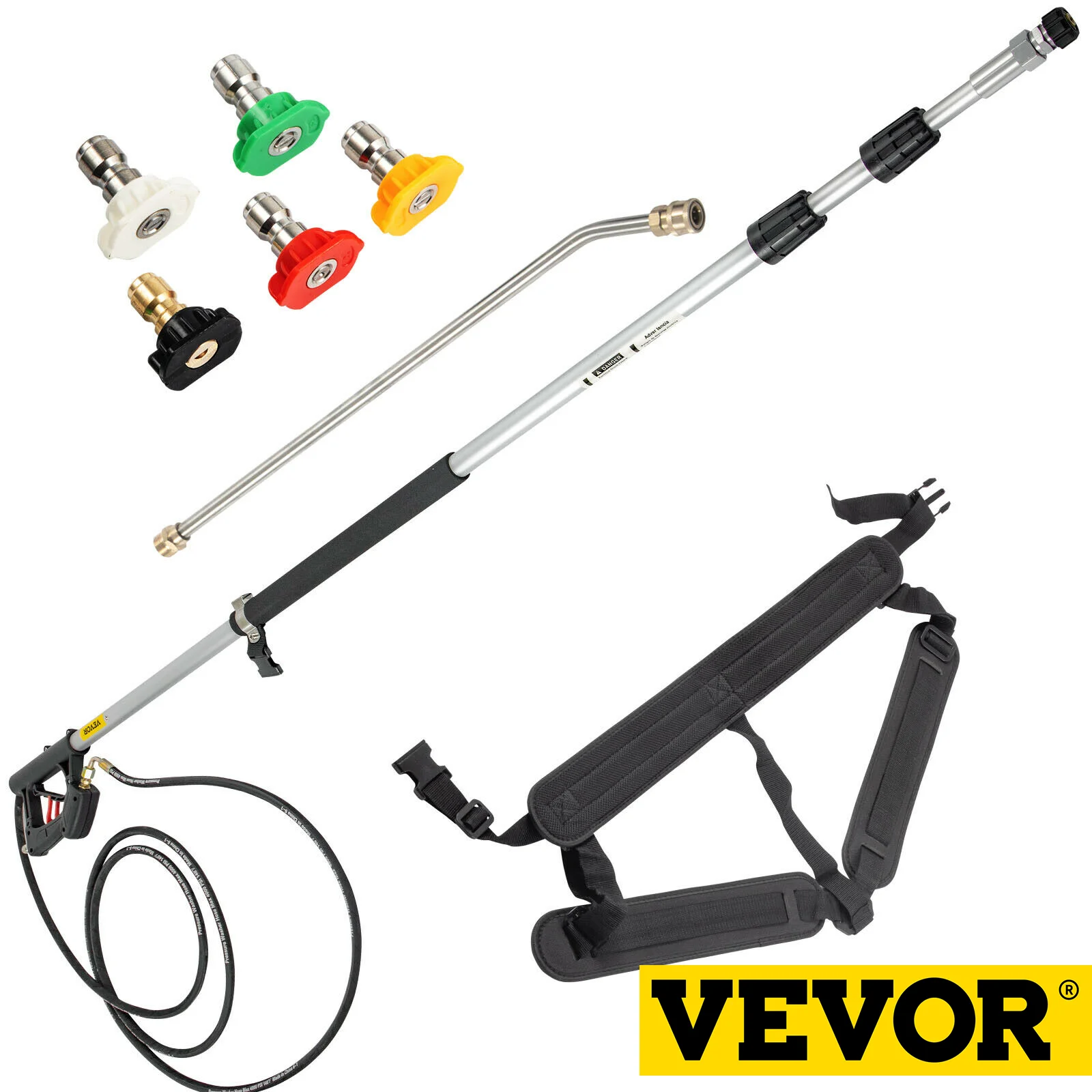 

VEVOR 18ft Telescoping Pressure Washer Wand 4000psi with Strap Belt 3/8" Quick Connector Extension Pole for Power Washer Spray