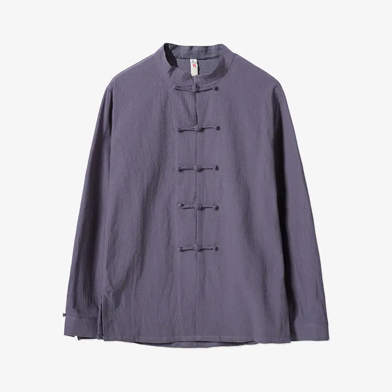 

Men's Chinese Style Shirt Solid Color Long Sleeve Woman Shirts 2021 Fashion Casual Oversize Male Clothing