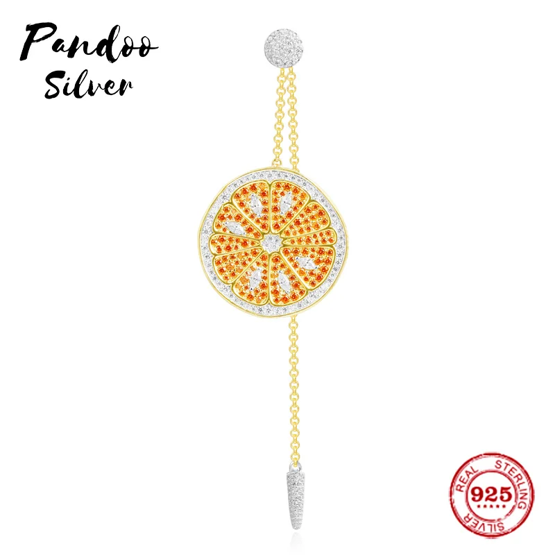 

Pandoo Fashion Charm Sterling Silver Original 1:1 Copy,Single Orange Earring With Dropping Chains Luxury Jewelry Gift For women