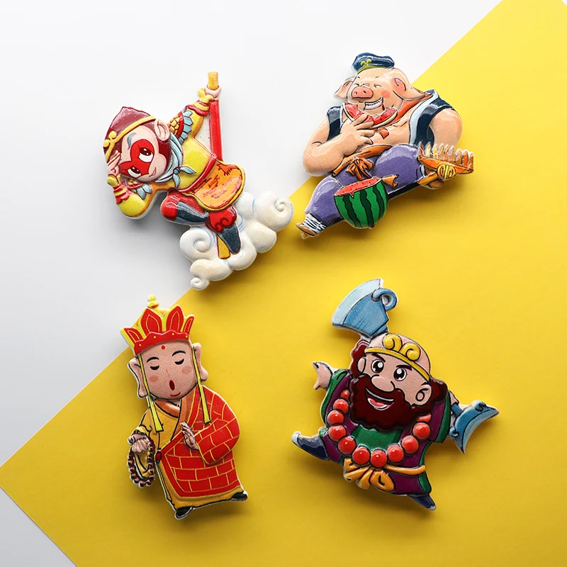 

Chinese masterpiece journey to the West hand made refrigerator paste color painting Tang Monk Wukong Bajie sand monk model magne