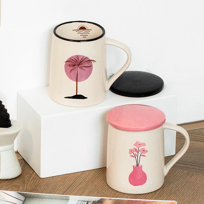 

400ml Large Capacity New Product European Retro Style Ceramic Coffee Milk Juice Drink Cup Mug with Lid Water Cups Couple Gifts