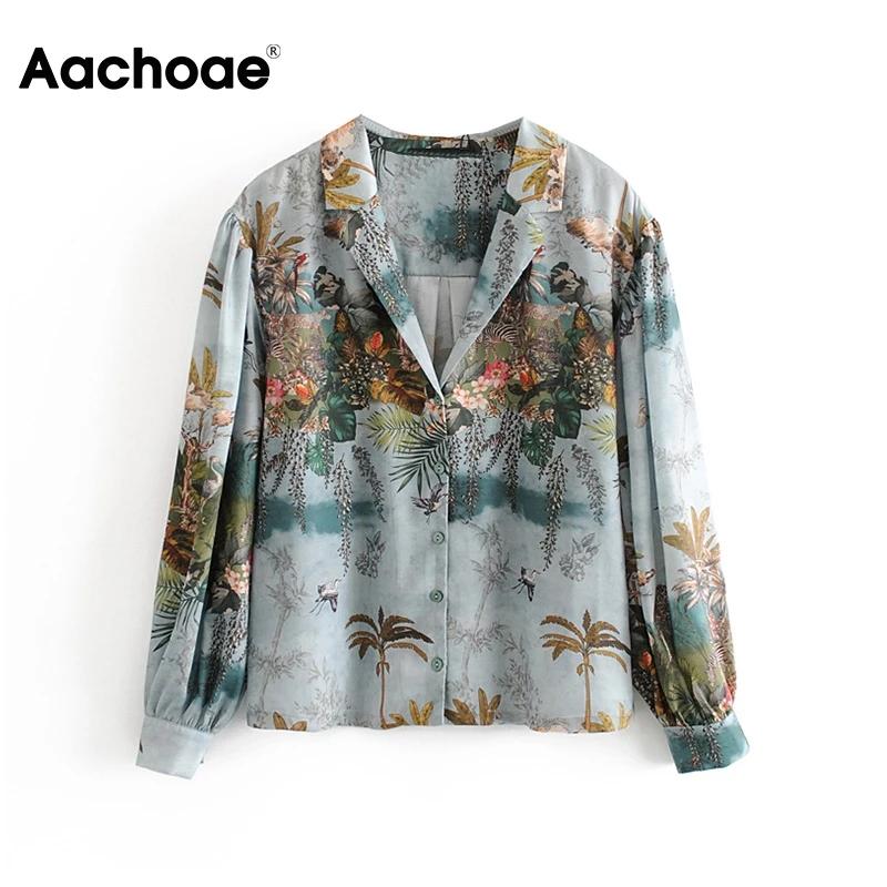 Блузка Aachoae Женская атласная с цветочным принтом повседневный Свободный Топ