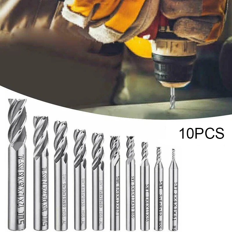 

10pcs High Speed Steel Milling Cutter HSS 4 Flutes Straight Shank Square Nose End Milling Cutters In Stock