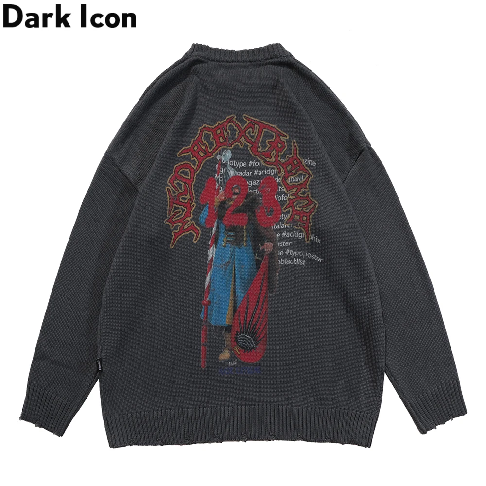 

Dark Icon Letters Printed Streetwear Men Women Sweaters Autumn Oversized Men's Sweater