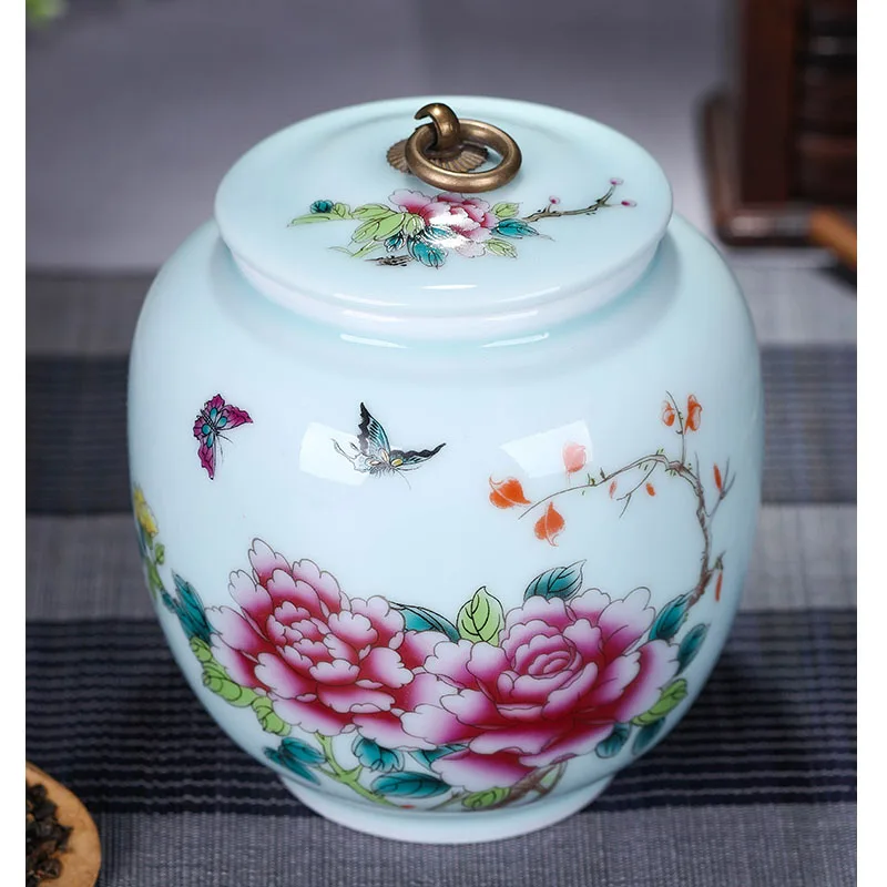 Керамическая банка для чая Jingdezhen Подарочная герметичная емкость синяя Глянцевая