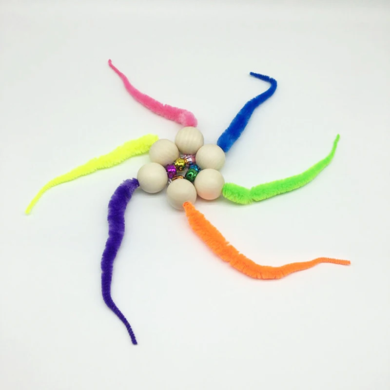 

Cat Toy Wooden Ball Star Colorful Caterpillar Beads Snake Tail Wiggly Ping Pet Toy Cute Soft Pet Interactive Doll Funny Bell Toy